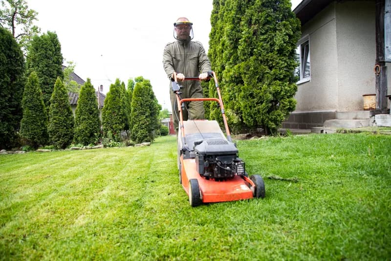 Lawn mower on green grass